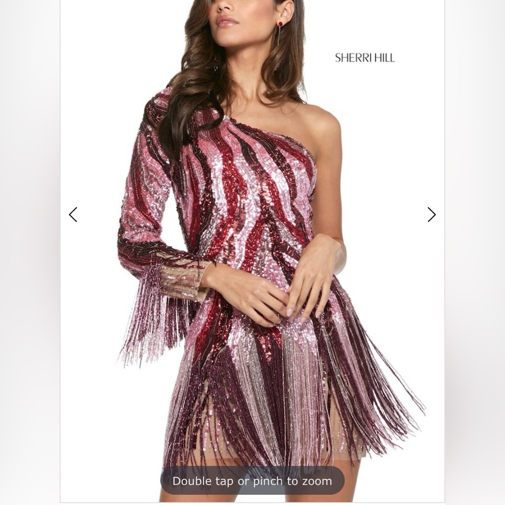 Red and pink fringe Sherri hill dress size 2